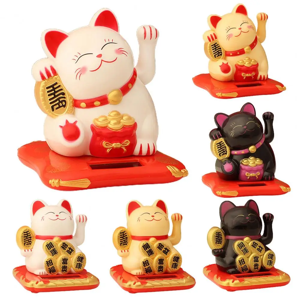 Lucky Cat Decor Good Workmanship Car Decor Cat ABS Good Toughness  Adorable Solar Power Desk Cat Decor