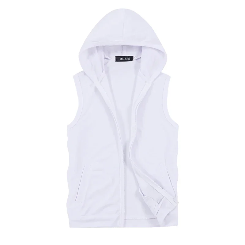 Summer Mens Hoodie Coat Vest Fashion Couple Sleeveless T-shirt sports solid color vest Waistcoat Casual Hood Jacket for Men 5xl