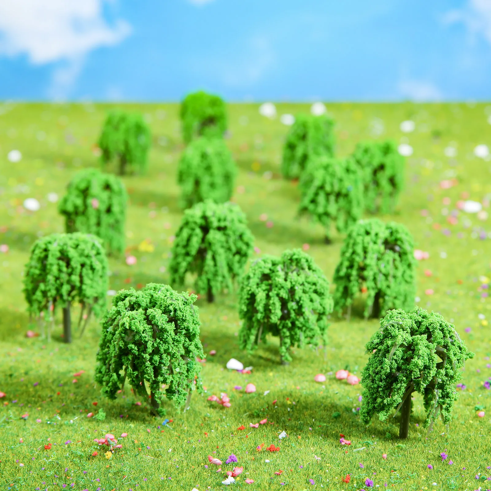 20pcs 5cm Model Willow Miniature Tree Green Scenery Landscape Model Weeping Willow Tree for Train Scenery Landscape Layout