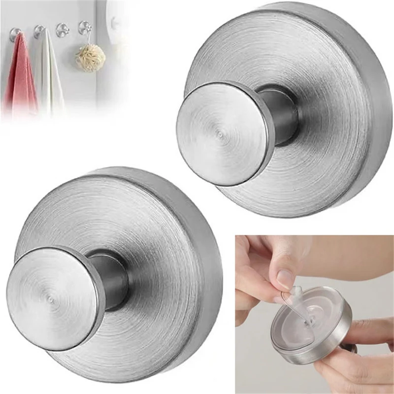 2pcs Suction Cup Hook Silver/Black Stainless Steel No Need To Punch Towel Holder Coat Bath Robe Hook For Kitchen Bathroom Toilet