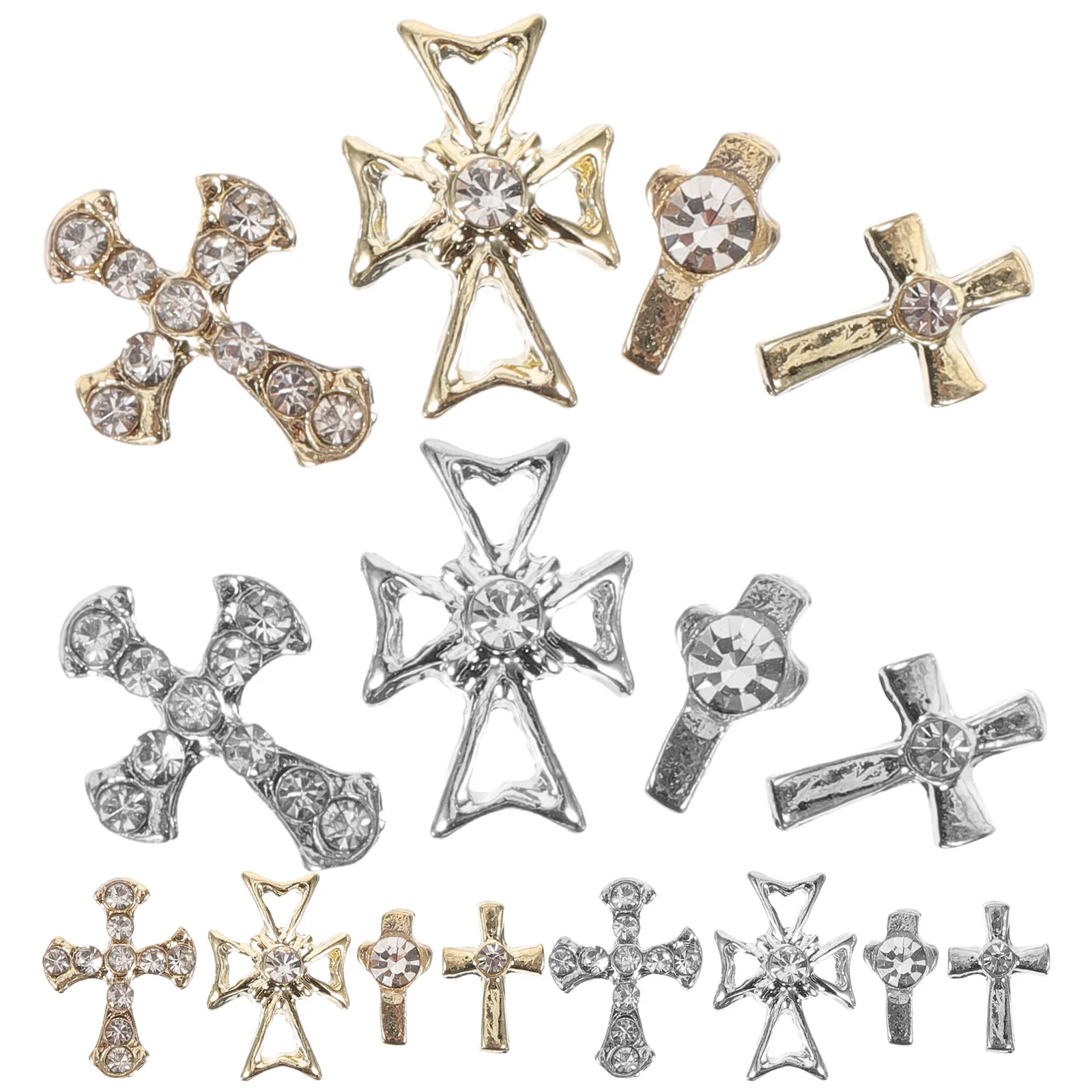 80Pcs Metal Cross Nail Charms Alloy Rhinestone Exquisite Detail Nail Art Charms for Acrylic Nails DIY Stylish Personalized