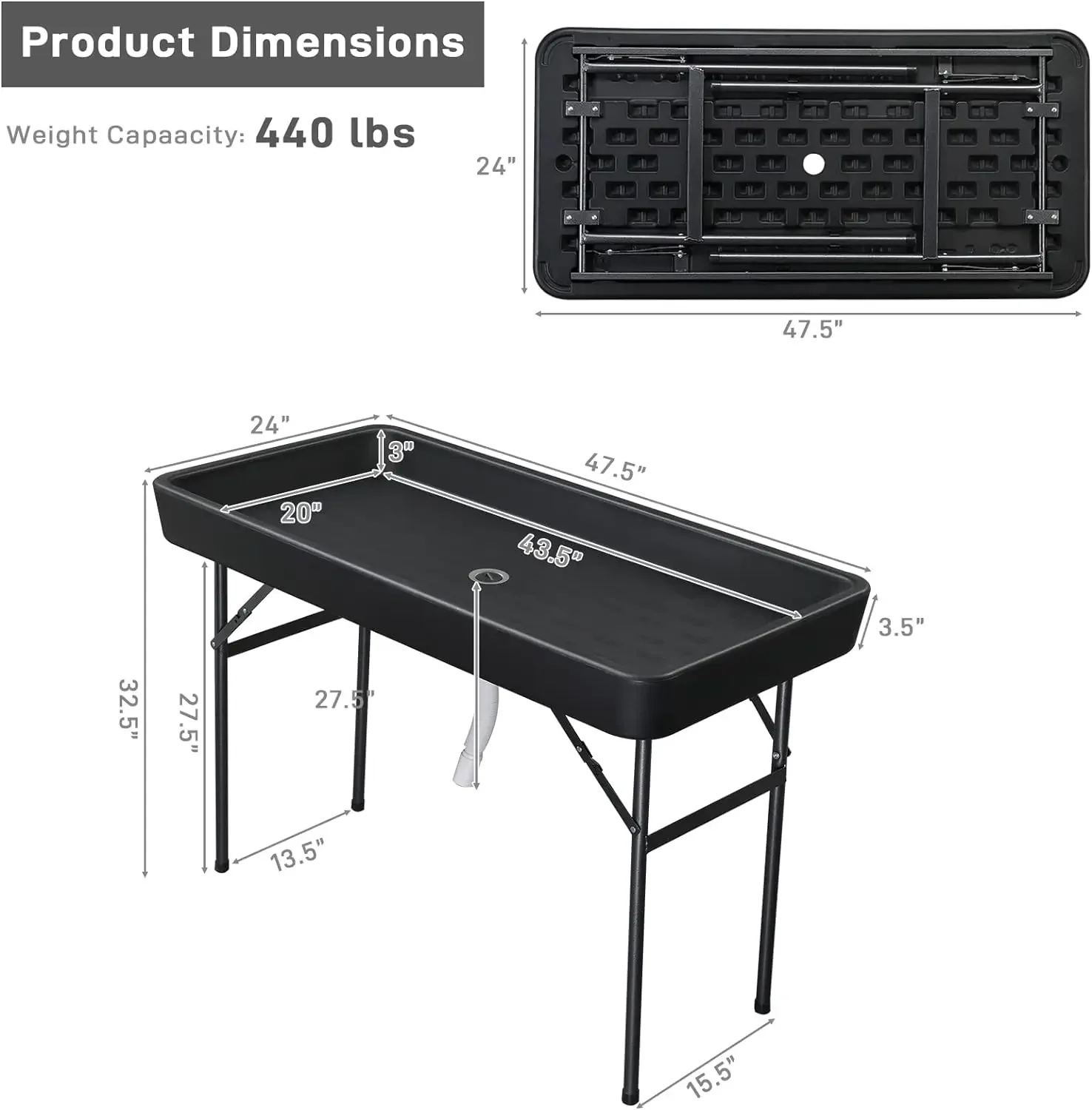 Table pliante de refroidisseur de glace de fête, table de livres de pêche de camp de hayon portable, plastique avec jupe assortie, table de glace, 4 pieds