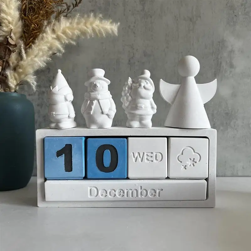 Calendar Silicone Mold Month Weather Ornaments Christmas Countdown Desktop Decoration Plaster Concrete Cement Epoxy Resin Mold