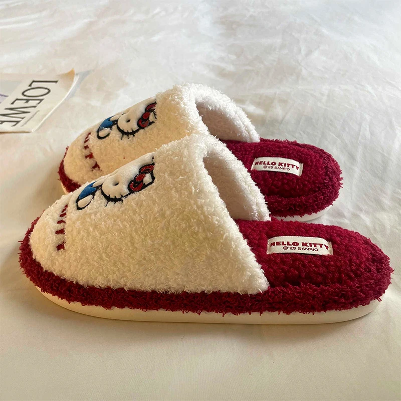 Anime Cartoon Sanrio Hello Kittye Damen-Hausschuhe aus Plüsch-Baumwolle, Herbst und Winter, Heimwärme mit Samt-Hausschuhen, Festival-Geschenk