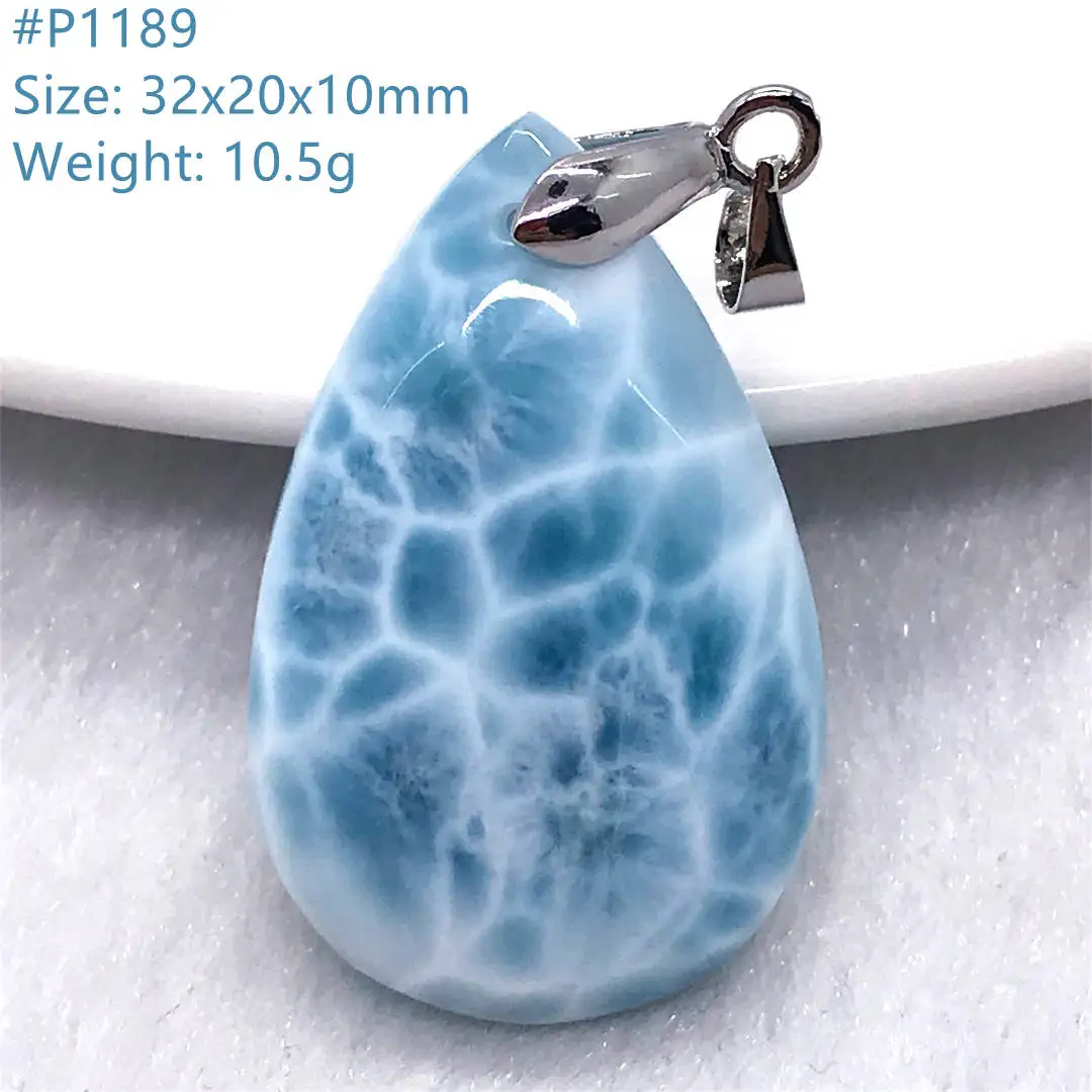 

Top Natural Blue Larimar Pendant For Women Man Beads Silver Luck Love Gift Crystal Dominica Water Pattern Gemstone Jewelry AAAAA