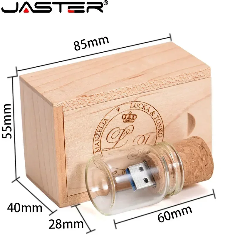 Free Custom Logo USB Flash Drive 128GB Drifting Bottle Pen Drive 64GB Creative Wedding Gift Memory Stick Wooden Box U Disk 32GB