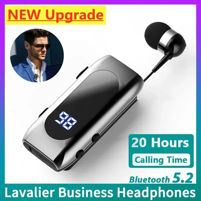 K55 Lavalier Business Bluetooth 5.2 Headphone Talk/Music Time 20 Hours,LED Digital Display,Noice Cancelling Wireless Earphones