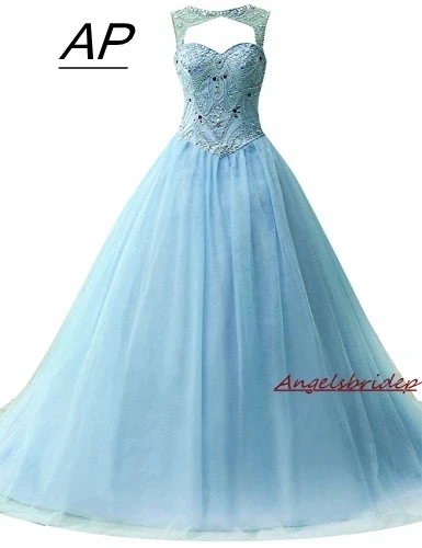 

ANGELSBRIDEP Blue Mint Green Quinceanera Dresses 15 Years Old Crystal Beaded Bodice Tulle Puffly Backless Debutante Party Gowns