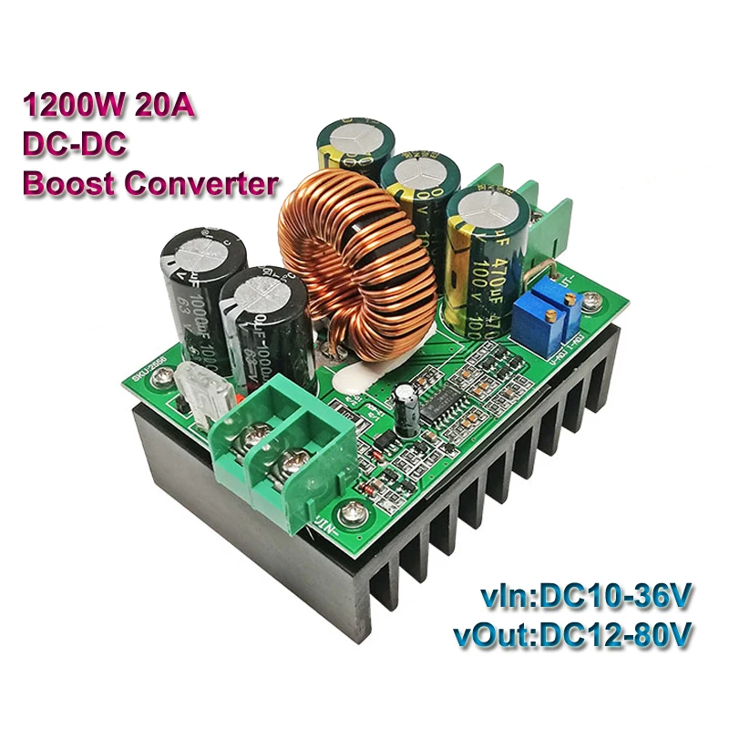 

1200W 20A High Power DC-DC Boost Converter Stabilizers CV CC Step-Up Power Supply Adjustable DC12V-80V Voltage Regulators Solar