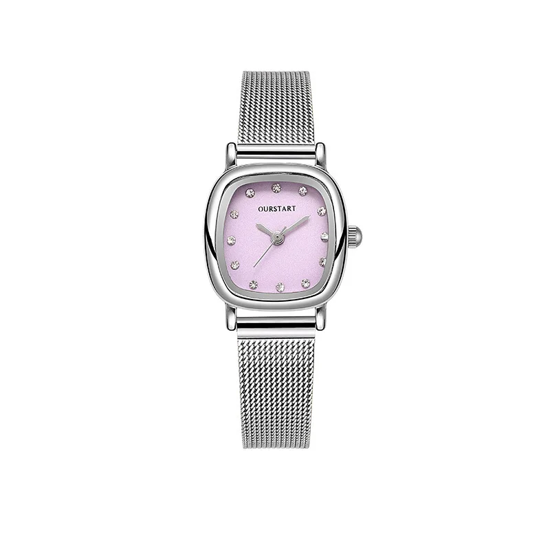 Student Watch Women's Fashion Diamond Square Quartz Mesh Watch Women's Watch