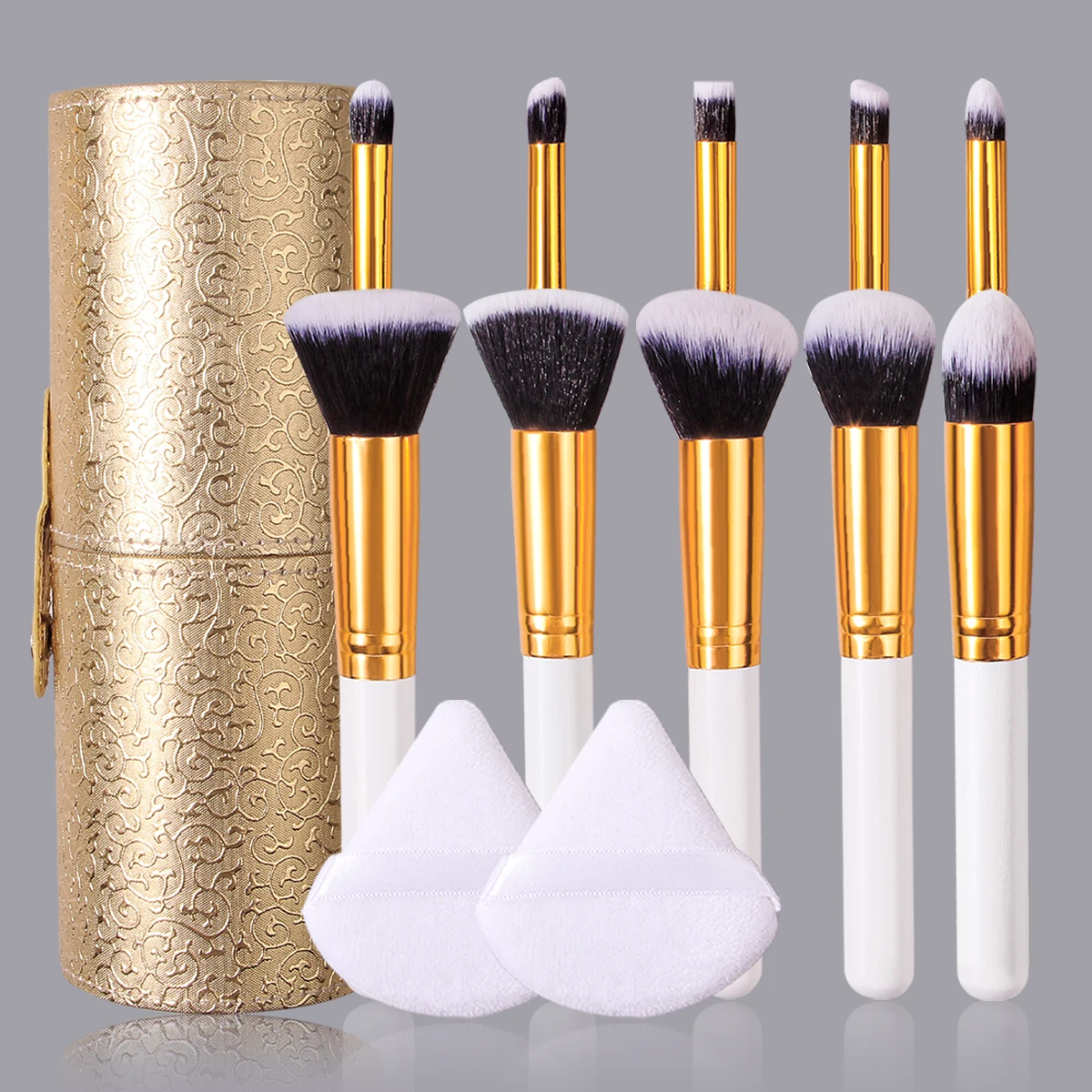 Ensemble de pinceaux de maquillage multifonctionnels à poils souples, manche en bois, bouffantes de poudre triangulaires et seau de rangement portable avec couvercle, 13 pièces