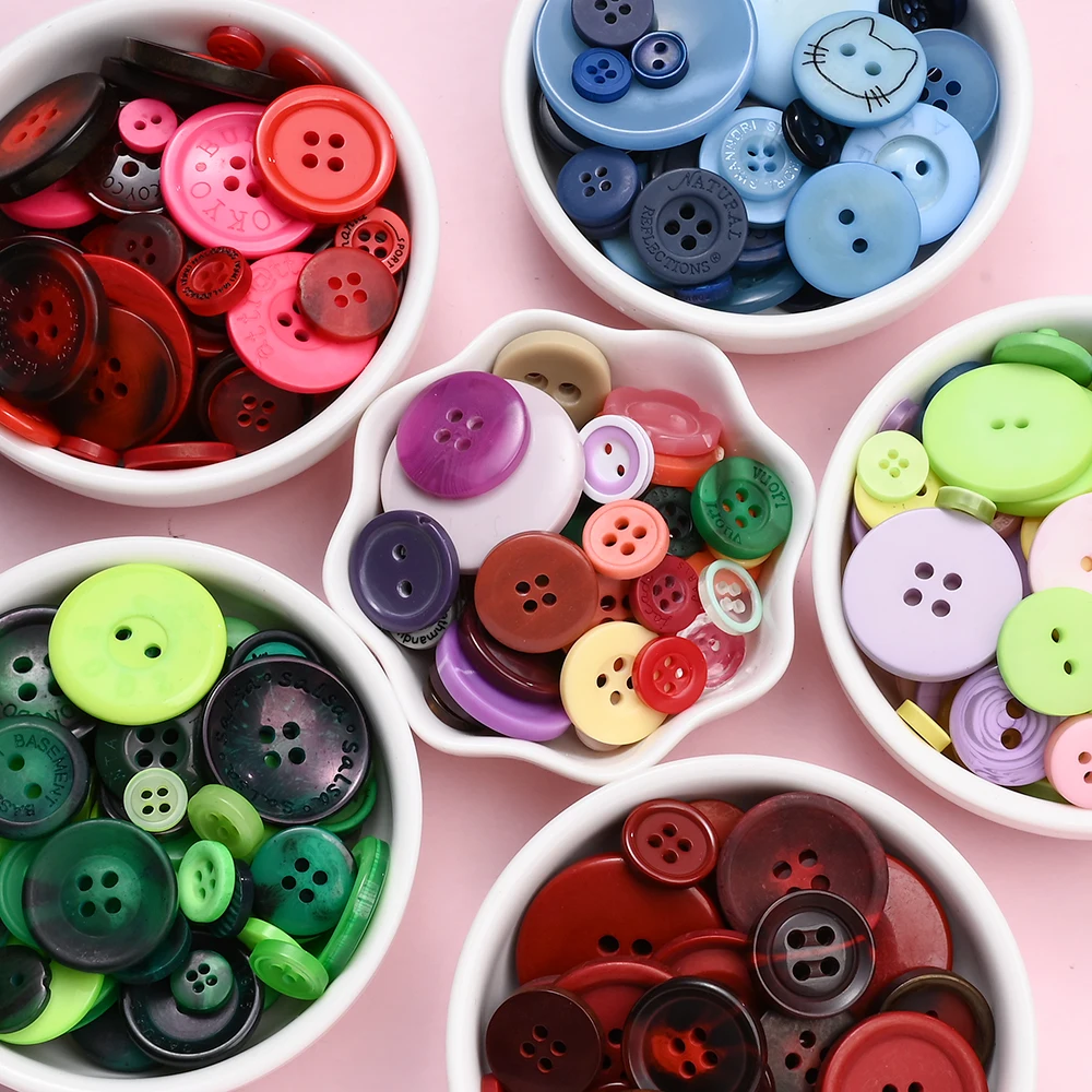 85 pcs/set Mixed Flat Resin Buttons Transparent Colourful Round Resin Buttons For Sewing Craft Decorative Clothing Accessories