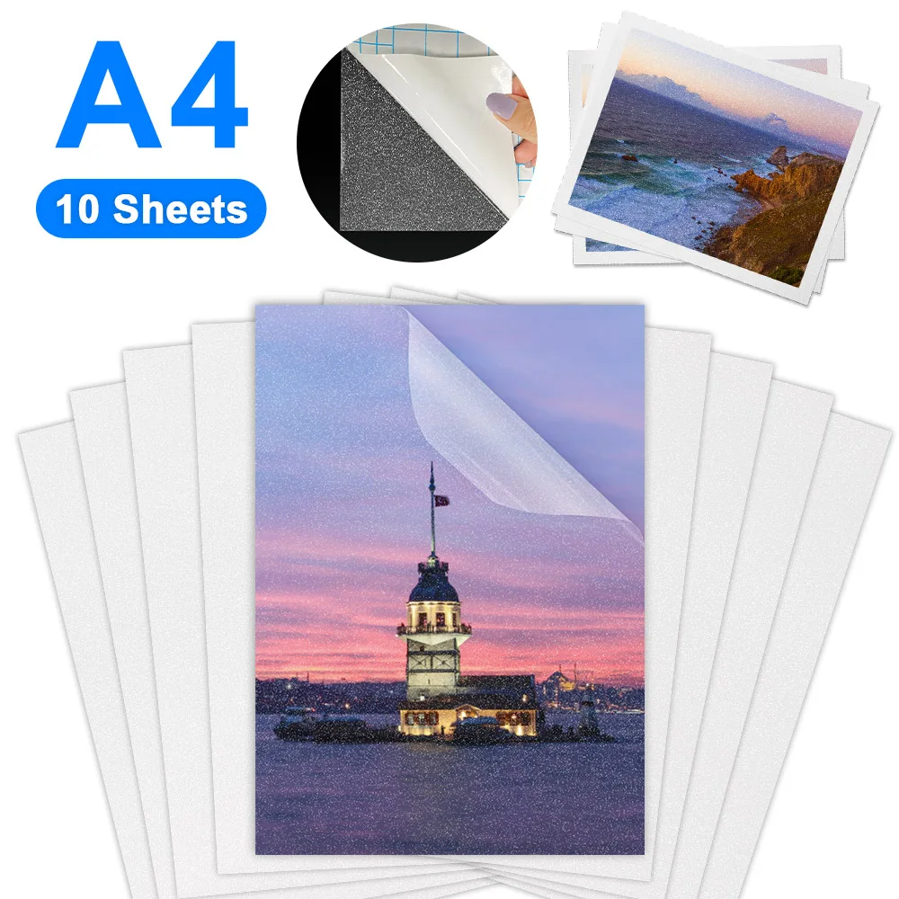 10Sheets A4 Self Adhesive Glitter Cold Laminating Flim Transparent Broken Glass Stars Overlay Laminating Foil to Protect Photo