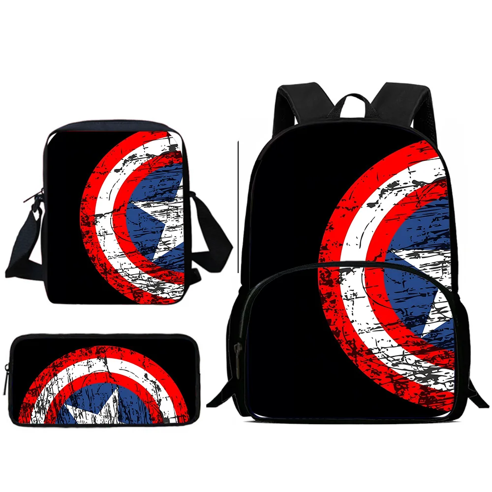 

3Pcs Set Captains Americas Child Backpacks Shoulder Bag Pencil Case Pupil Large Capacity School Bags for Boys Girls Best Gift