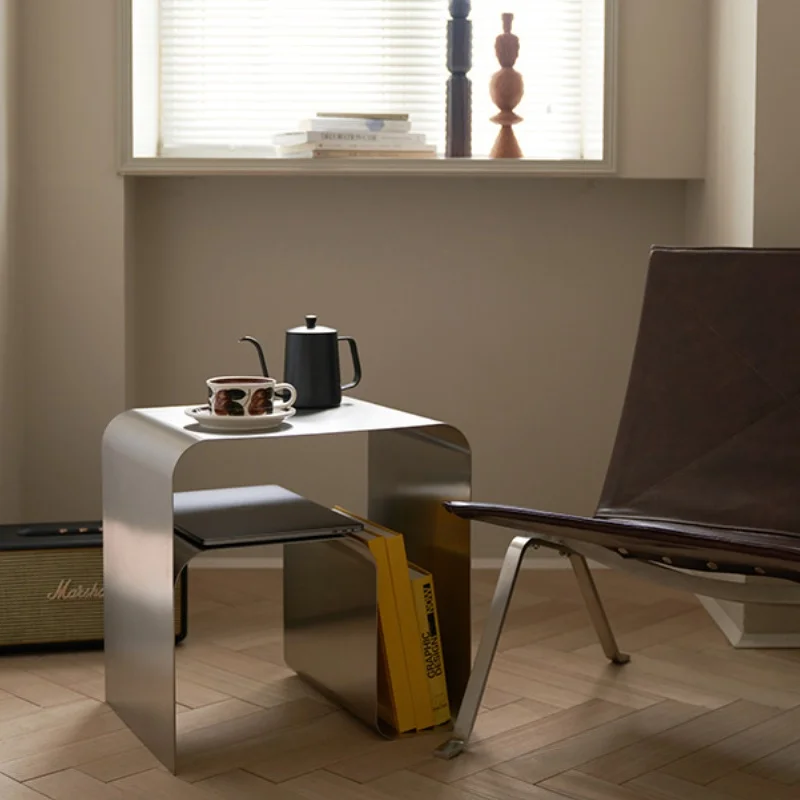 

Retro side table simple stainless steel household bedside table