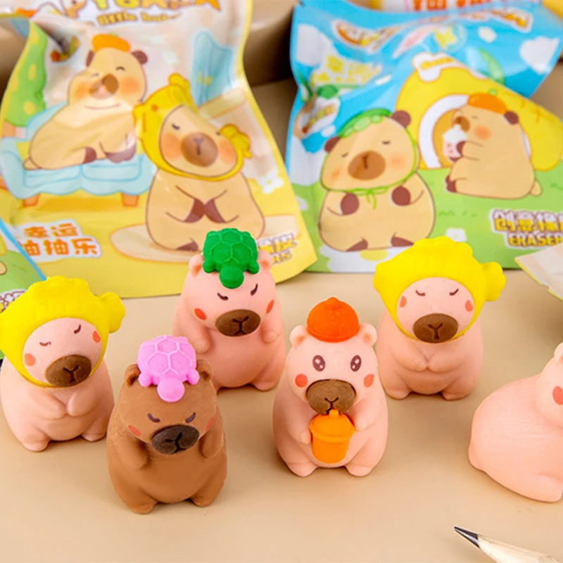 32pcs Capybara Rubber Original Box Cute Characters Little Baby Learning Stationery Model Figure Toy Children's Gift