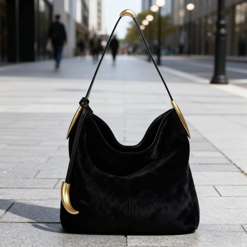 

Retro Luxury Shoulder Bag High-end Simple Brand Design Frosted Suede Bucket Bag Fashion Classic Large Capacity Tote Bag Handbag