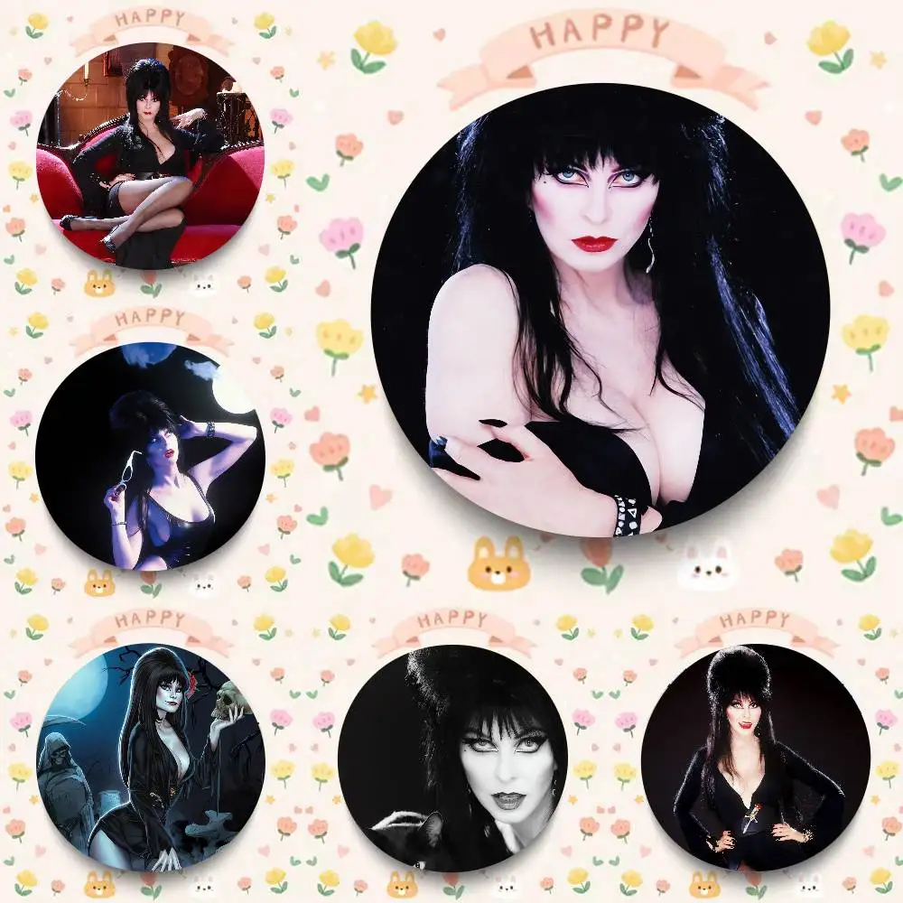Movie Elvira Mistress Of The Dark Round Brooch Brooches Cartoon Badge Pins Backpack Hat Accessories Friend Gift
