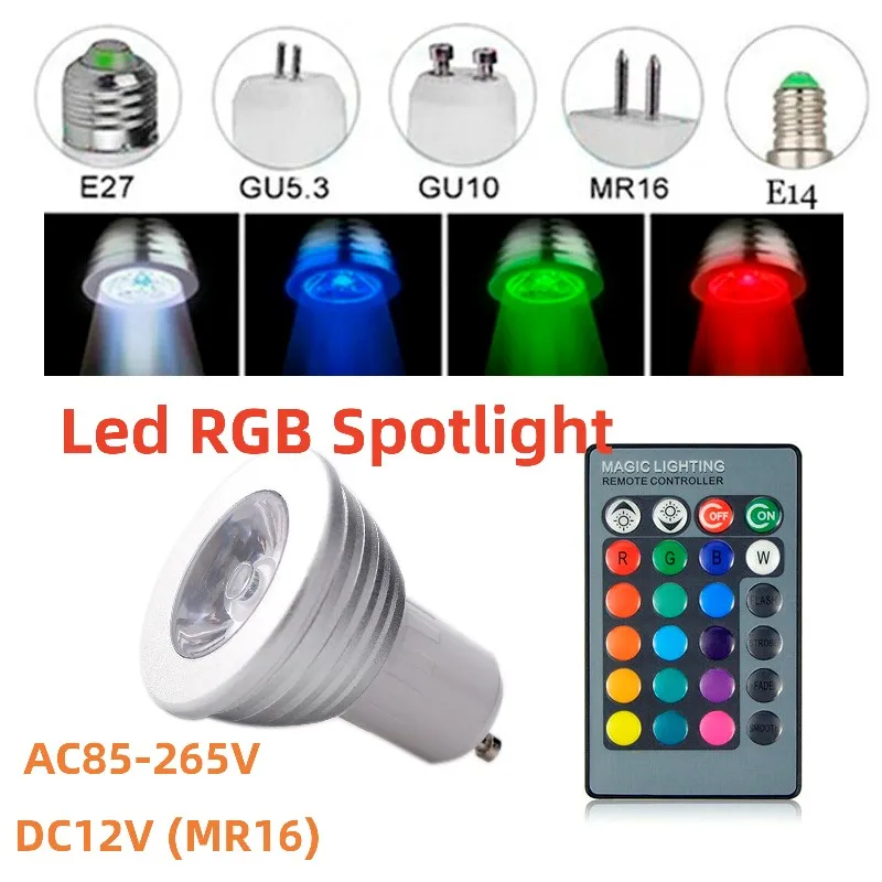 AC85-265V 12V MR16 E27 E14 GU10 GU 5,3 RGB Scheinwerfer 3W Dimmbare E27 Led-lampen mit 24 tasten fernbedienung Licht Rohre für Home Dekoration