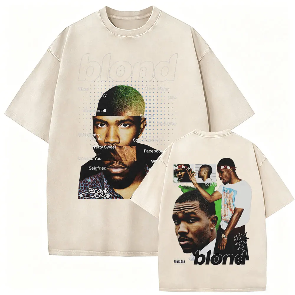 Washed Vintage Rapper Frank Oversized T-shirt Blond T Shirt Retro Ocean Hip Hop Streetwear Men Women Fashion Pop Music T-shirts