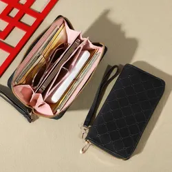 Trendy Solid Color Long Wallet, Zippers Clutch Coin Purse, Women's Faux Leather Card Holder With Wristband