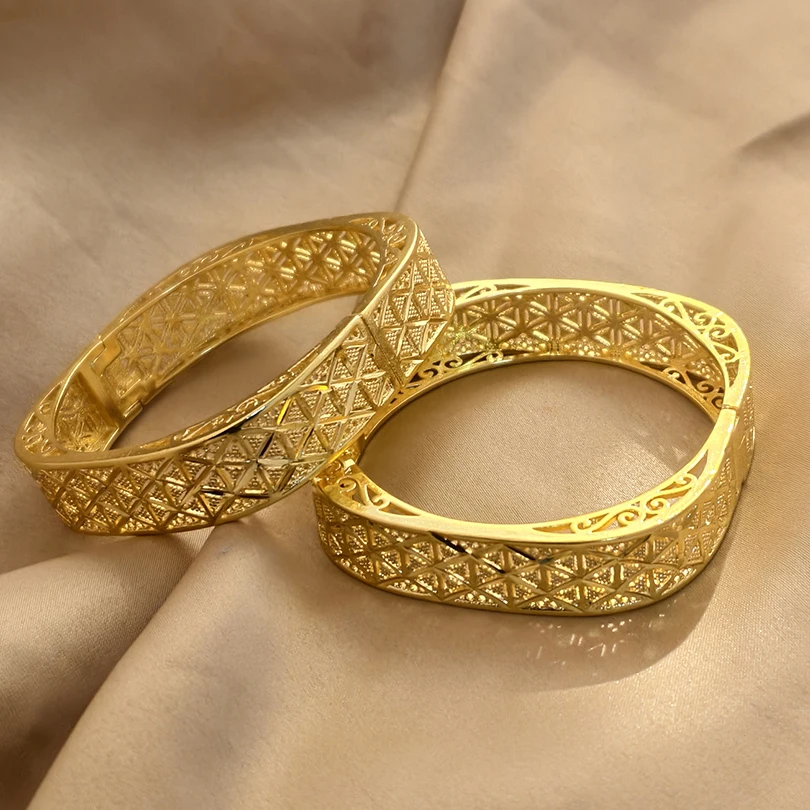 African Gold Color Bangles for Women Girls Dubai Circle Bride Wedding Bracelet Ethiopian Jewelry