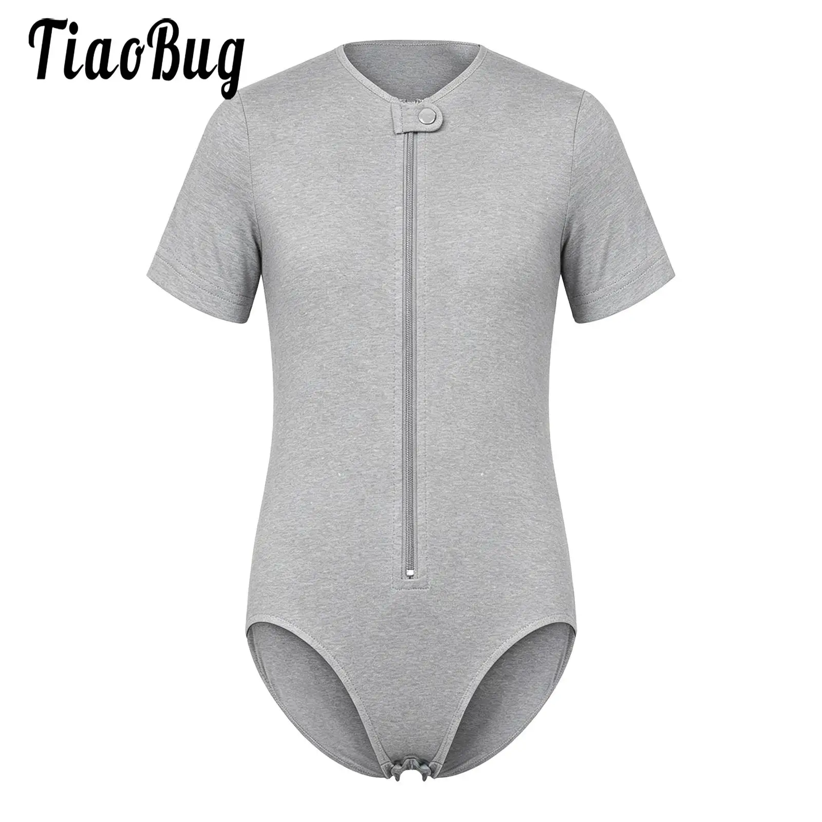 Kids Boys Special Needs Adaptive Bodysuit Shirts Short Sleeve Zipper Leotard Press Button Crotch Sleepwear Jumpsuit Playwear