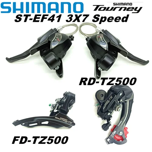 Shimano-palanca de freno y cambio de marchas para bicicleta, ST-EF41 de 3x7 velocidades, desviador trasero de RD-TZ500, desviador delantero de FD-TZ500