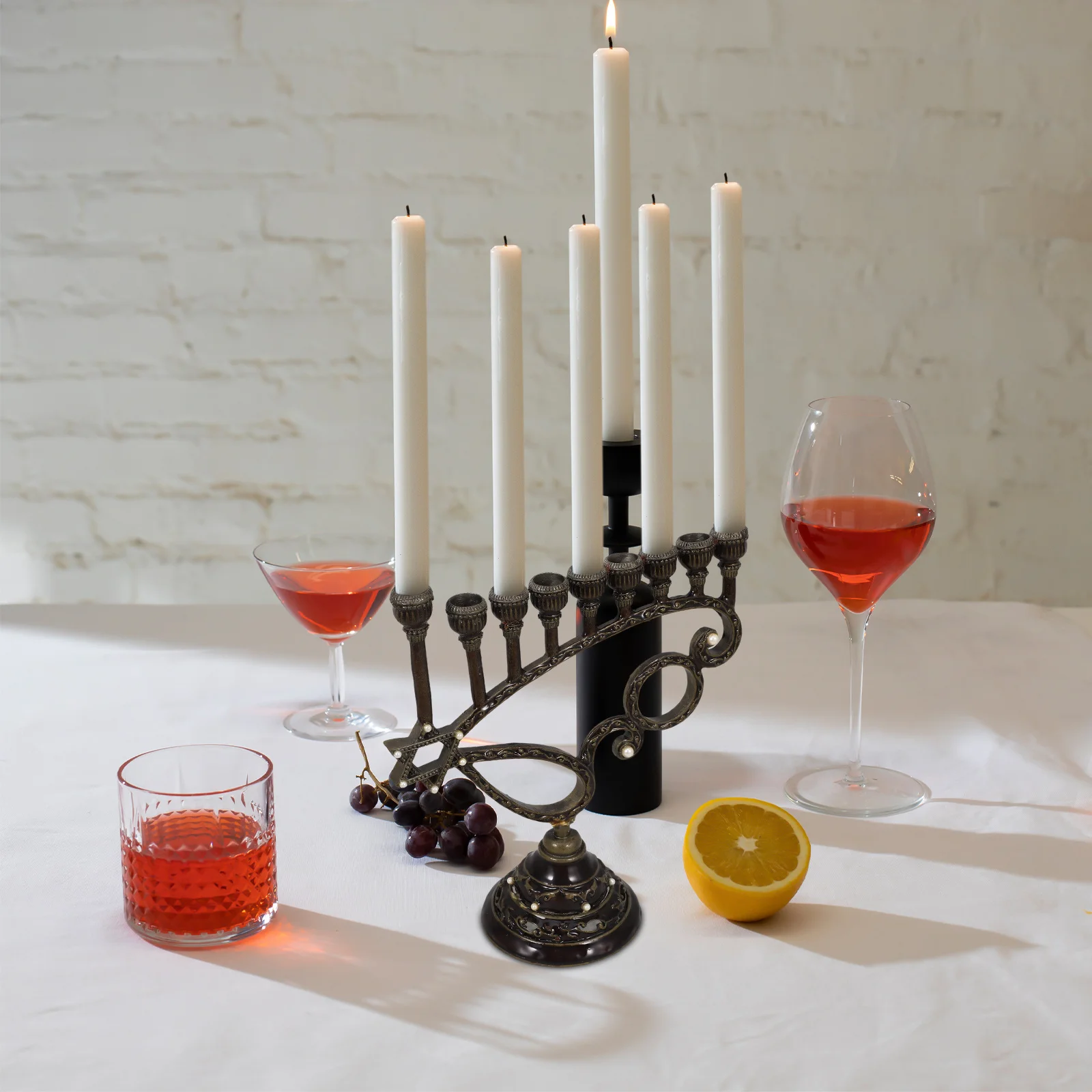 

Hanukkah Vintage Holder Nine Slots Metal Pillar Stand Desktop Coffee Table Decor Multi-Slot Candlestick Festival