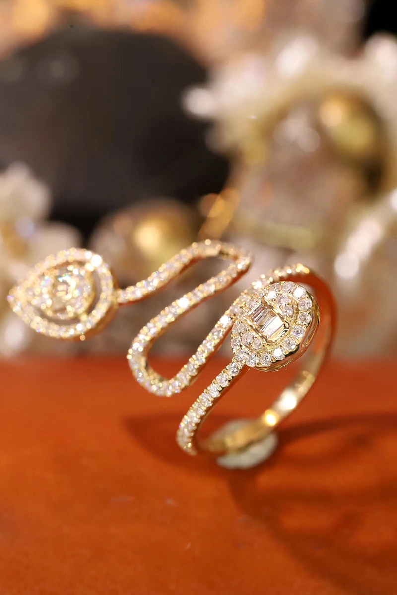 KUGG 100% 18K Yellow Gold Rings Fashion Line Design 0.85carat Real Natural Diamond Engagement Ring for Women High Party Jewelry