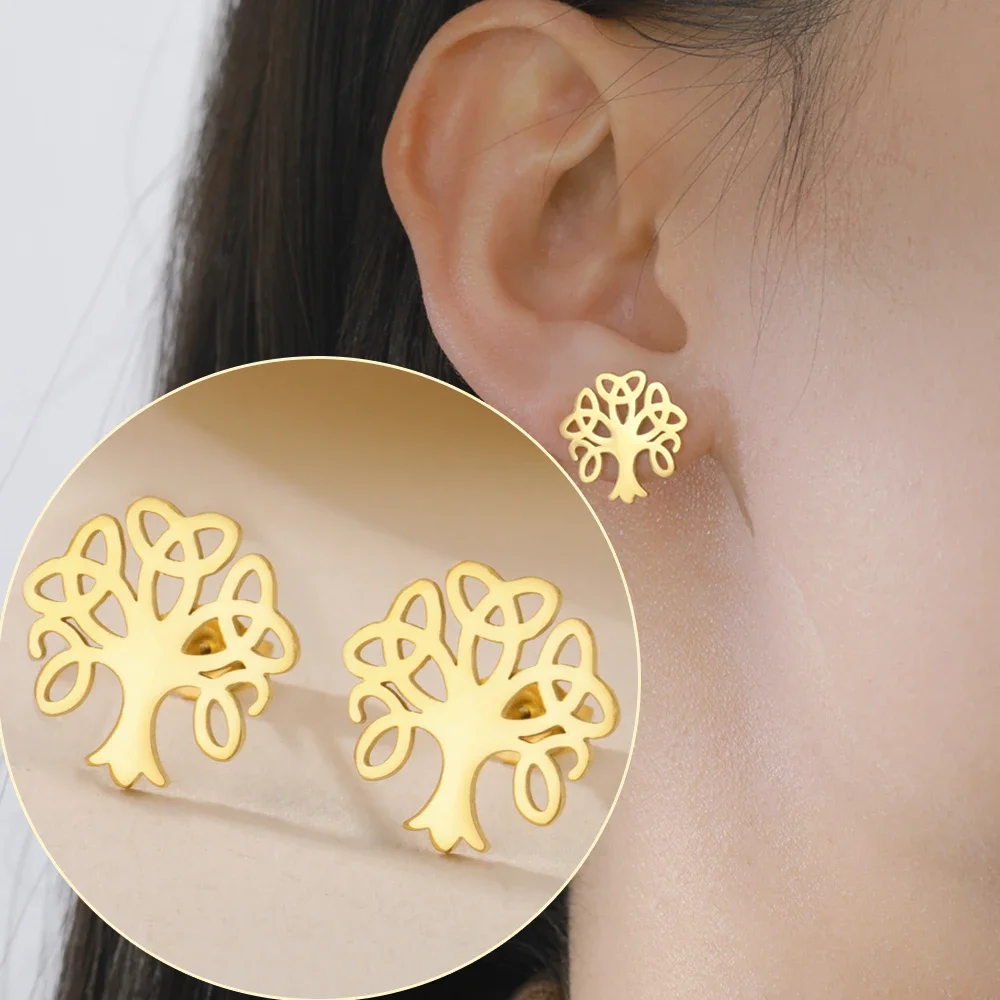 1Pair Sacred Tree of Life Stainless Steel Triangle Knot Lucky Symbol Earrings Retro Irish Lucky Ladies Jewelry Gift