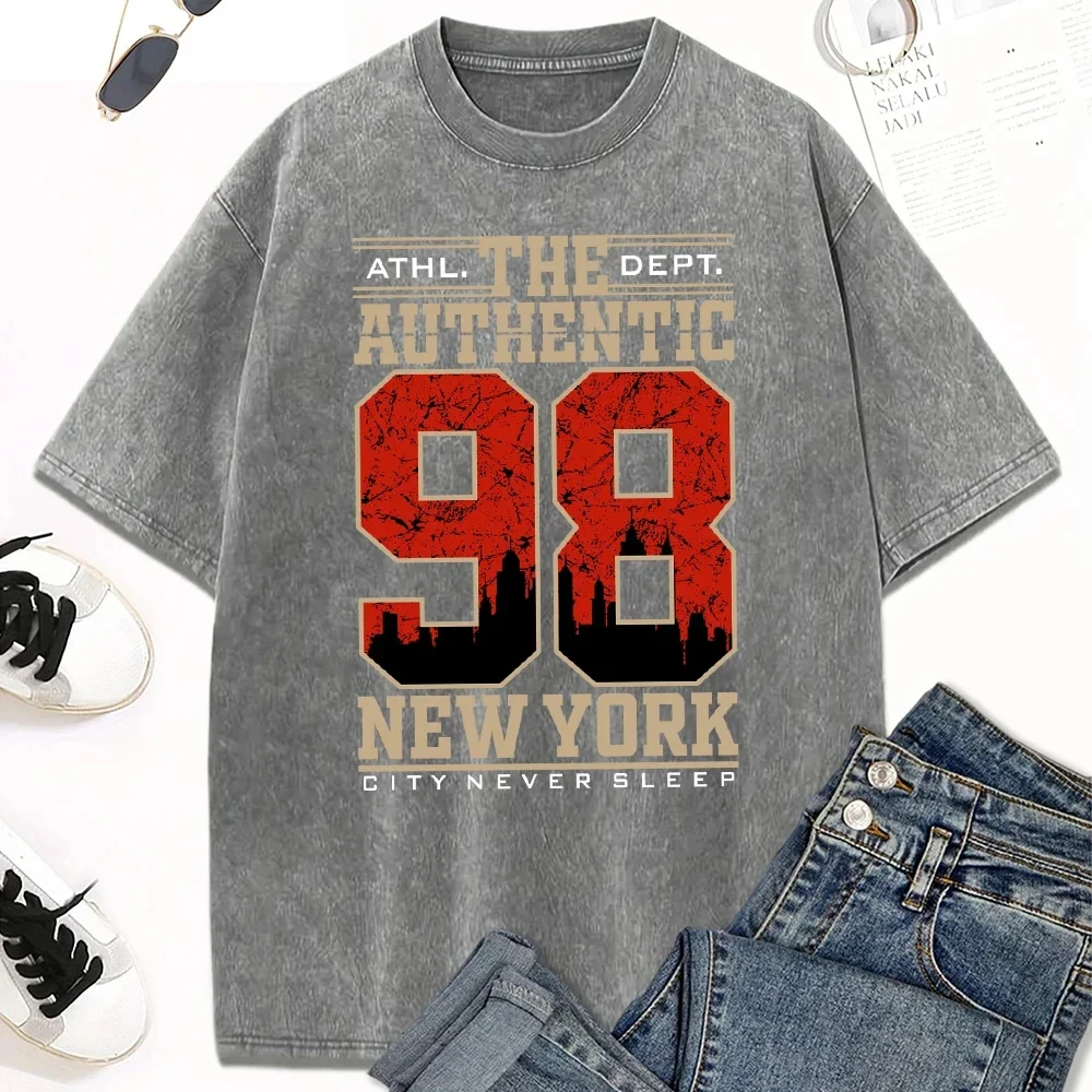 

2025 Printed men's washed T-shirt summer cotton fashionable loose top Y2K clothing with red tube logo