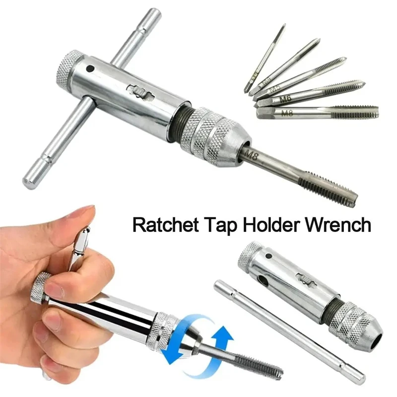 Ratchet Tap Adjustable T-Handle Holder Wrench With M3-M8 Screw Machine Hand Tool Thread Metric Plug T-shaped  Tapping Tools