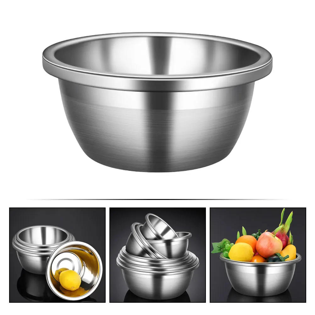

1pc Stainless Steel Mixing Egg Beating Pan Salad Holder Baking Tool Food Storage Container Household Restaurant Supply Reusable