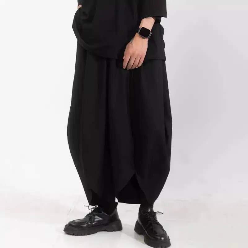 

Original Design Wide-Leg Men, Japanese Style, Casual Black Curved Pants, Men's Casual Pants Style Loose Long Pants For Men