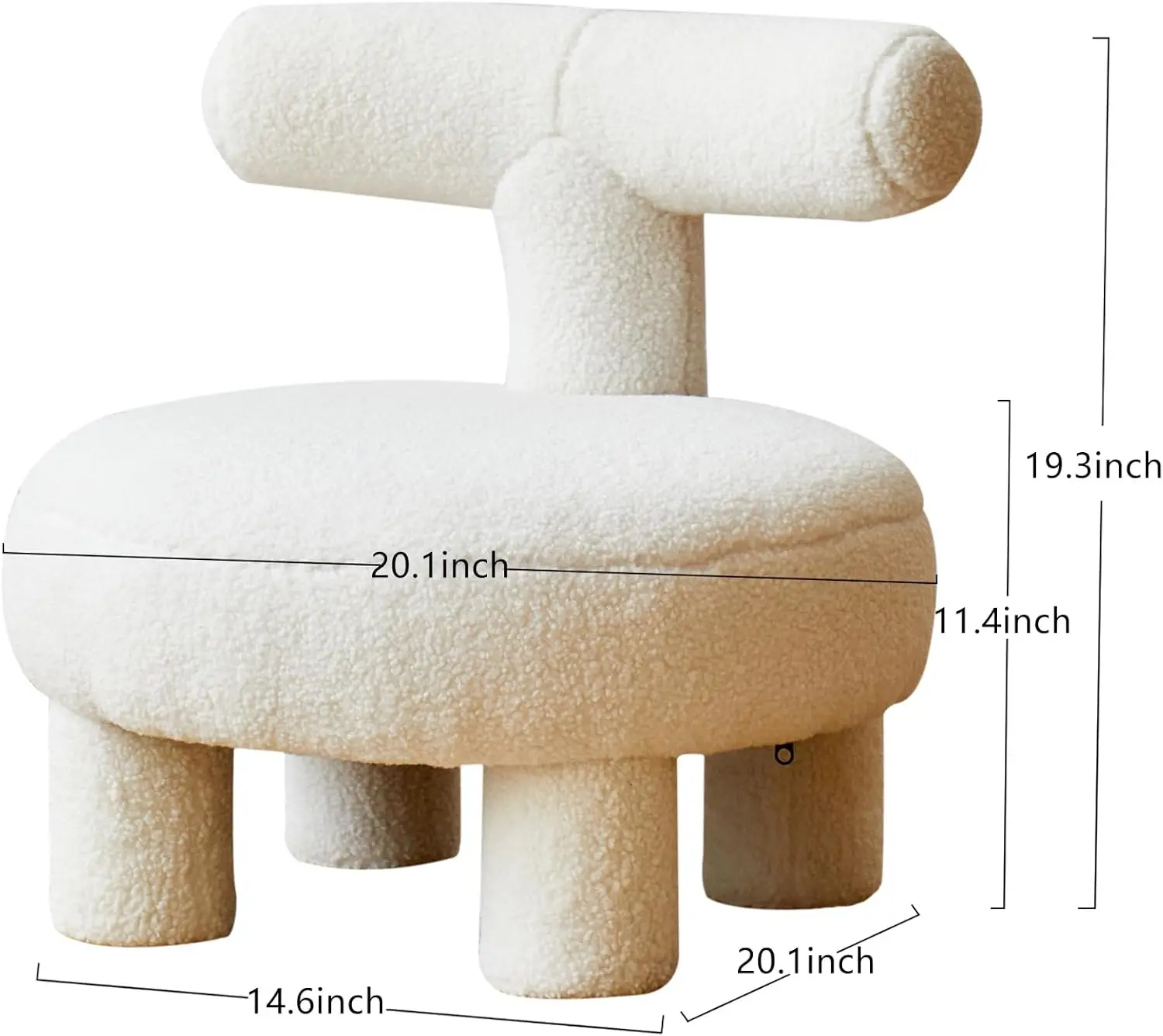 White Accent Chair, Fuzzy Sherpa Round Upholstered Reading Nook Chair, Cute Reading Chair for Living Room, Bedroom