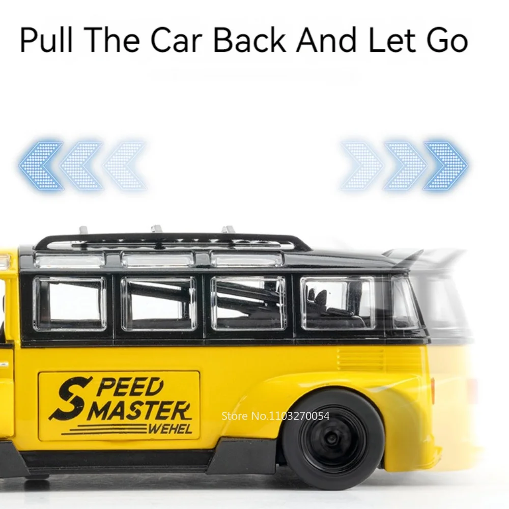 1/32 T1 Bus Spielzeug Auto Modell Legierung Druckguss 5-türig geöffnet mit Sound Licht zurückziehen Cabrio Modelle Gummireifen für Jungen Geschenke