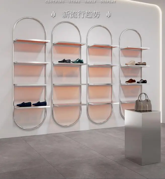 Stainless steel acrylic shelving clothing store wall-mounted shoe bag display rack