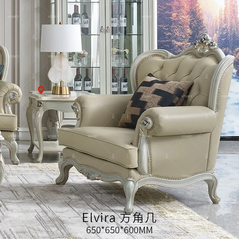 

A1 retro solid wood carving flower sofa luxury villa leather cloth sofa three-person sofa EF3
