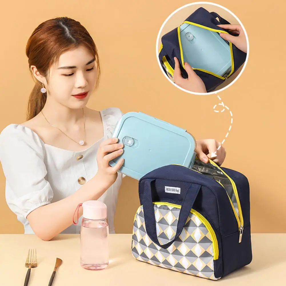 Lunch Box Bag Colorful Geometric Pattern Insulated Bento Bag Waterproof Reusable Lunch Tote Bag for Office Picnic