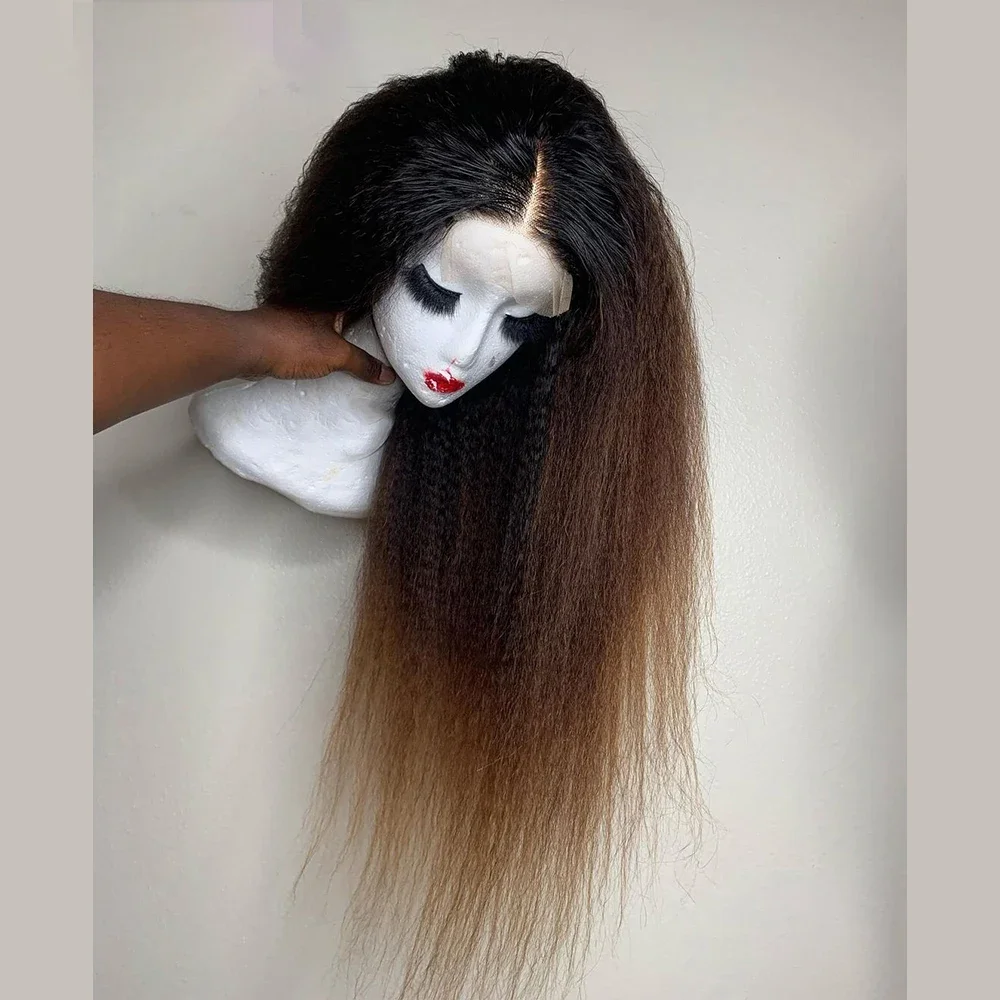 ياكي لينة قبل قطعها 26 "180 الكثافة طويلة الدانتيل الجبهة الباروكات للنساء السود أومبير شقراء غريب مستقيم شعر الطفل شعري الطبيعي