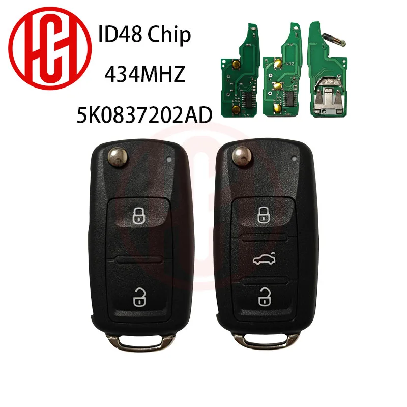 

Remote Flip Car Key 434Mhz ID48 Chip FCCID: 5K0837202AD For VW Beetle Eos Golf 6 Jetta Tiguan Seat Skoda Fabia
