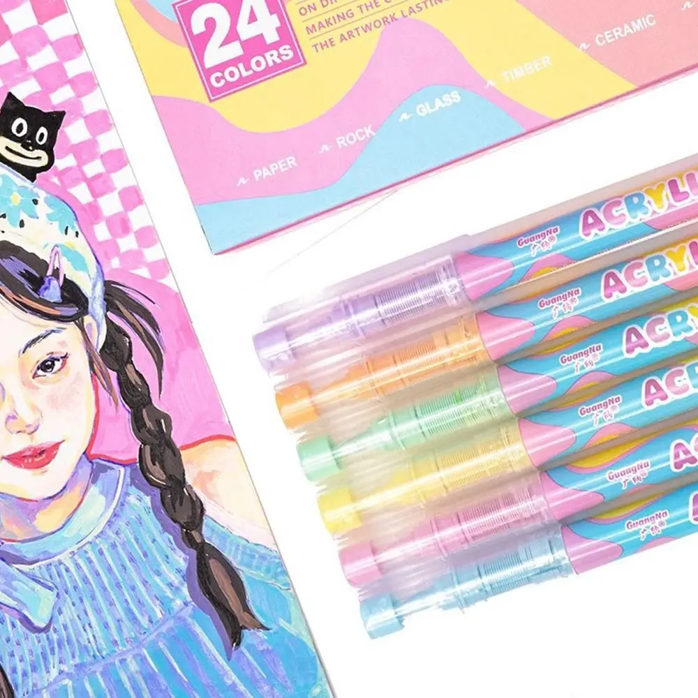 

12-Colors Acrylic Marker Pen Softhead Quick-Drying Art Watercolor Pen Art Stationery Vibrant Colors Painting Colour Pen Graffiti