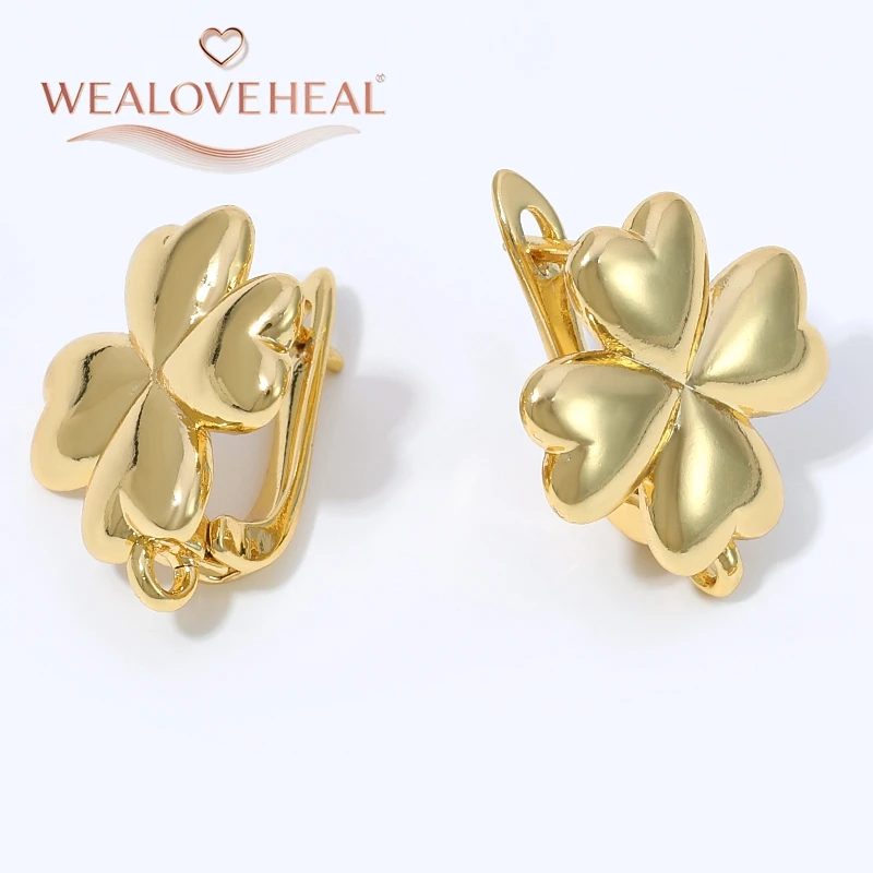 schmuckherstellung zubehör, 18K Vergoldete Messing-Ohrringhaken mit 4 Herzen und Blumen, Glücksbringende Herzförmige Ohrhaken für DIY Schmuckherstellung – Detail 18