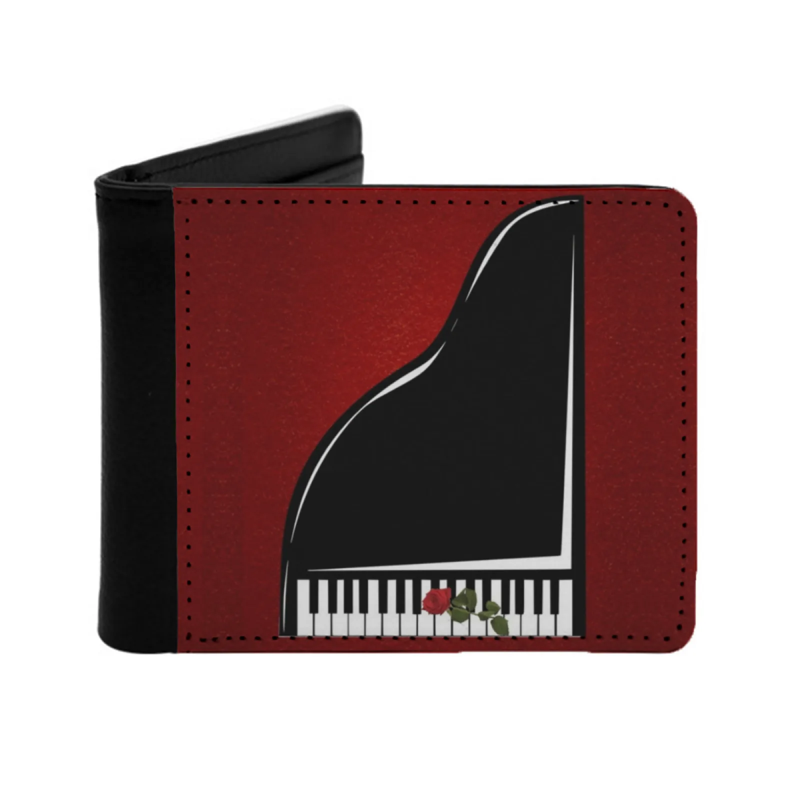 Piano I Personalized Wallet For Men And Women Pu Leather Short Pocket Purse Piano Music Keyboard Rose Red Black Personalized