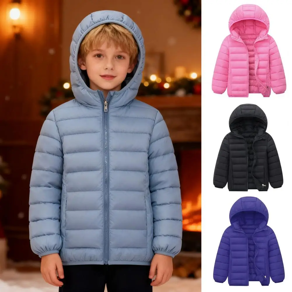 Autumn Winter Light Thin down Cotton Jacket for Children Baby Boys Girls Hooded Solid Color Parka Kids Warm Outerwear