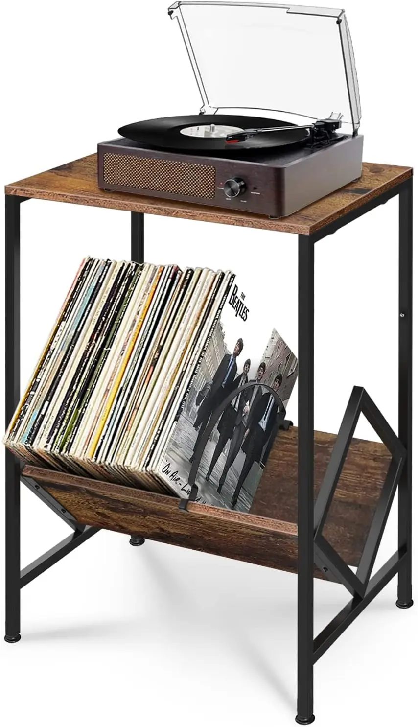 

Record Player Stand Table with Album Storage, Record Player Shelf Cabinet Holder Up to 80 Lp