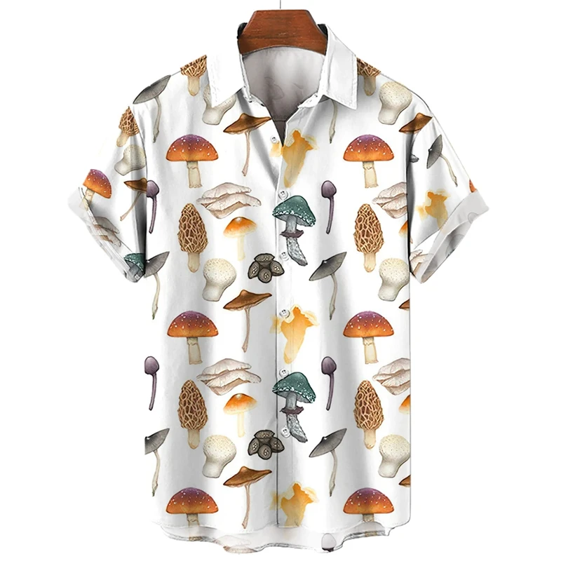 Mushroom 3D Printed Shirts For Men Clothes Cartoon Harajuku Fashion Agaricus Campestris Graphic Blouses Hawaiian Y2k Beach Tops