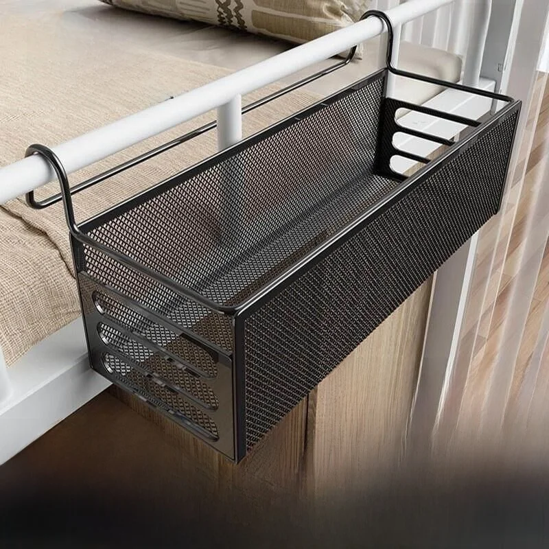 

Bedside Hanging Storage Basket Dormitory Shelf Student Snack Rack Bedroom Organizer Iron Material Wall-Mounted Simple Style