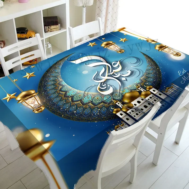 Muslim Mosque Ramadan Tablecloth Kitchen Rectangle Tablecloth Crescent Lantern Waterproof Accessory Festival Party Tablecloth